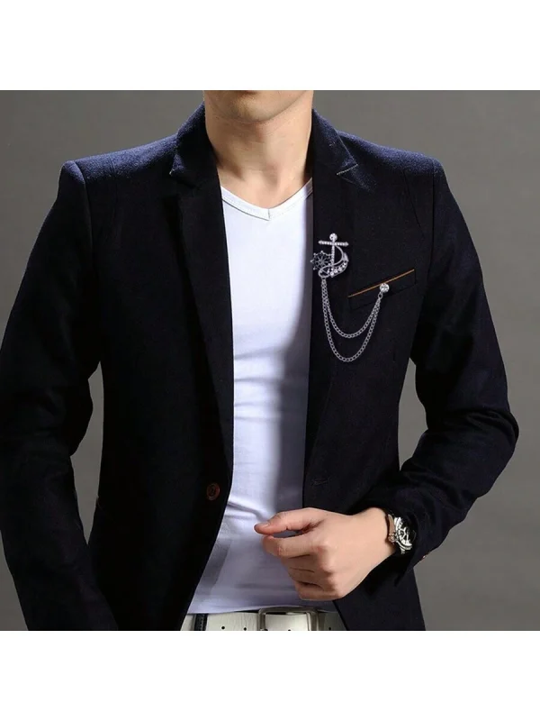 Men's Silver Anchor Chain Lapel Pin