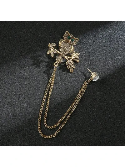 Men's Gold Antique Owl Chain Lapel Pin