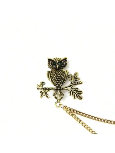 Men's Gold Antique Owl Chain Lapel Pin