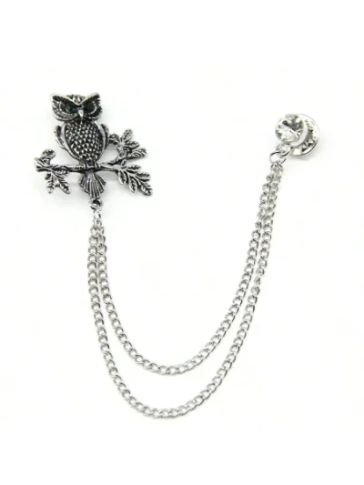 Men's silver Owl Chain Lapel Pin