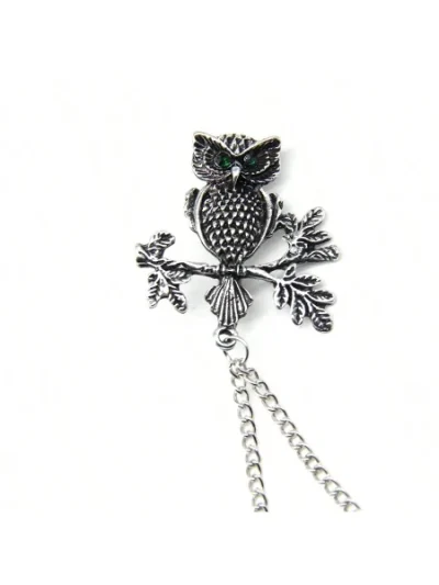 Men's silver Owl Chain Lapel Pin