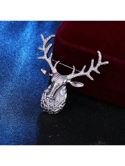 Men's Lapel Pin Silver Deer Bust