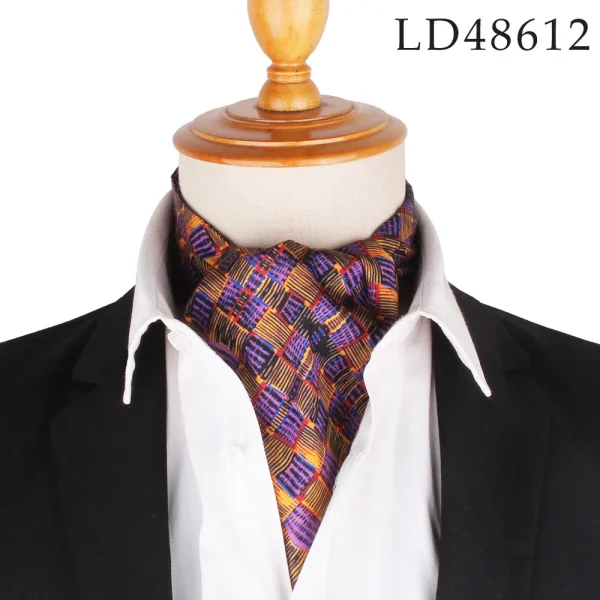 Men's Ascot Tie with purple and yellow patterns