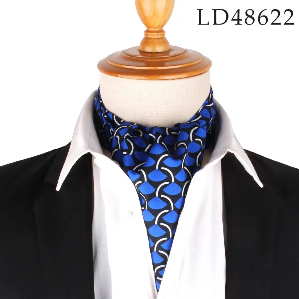 Men's black ascot tie with blue water lily