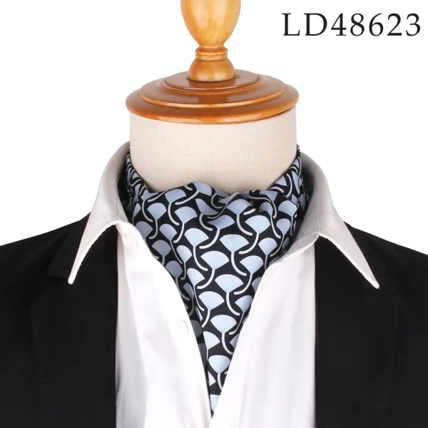 Men's black ascot tie with sea water lily