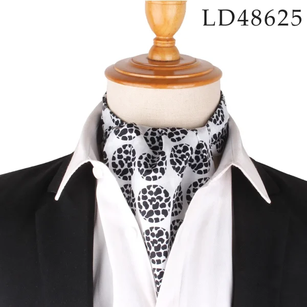 Men's ascot tie with black and white patterns