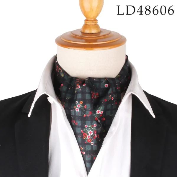 Men's black floral ascot tie