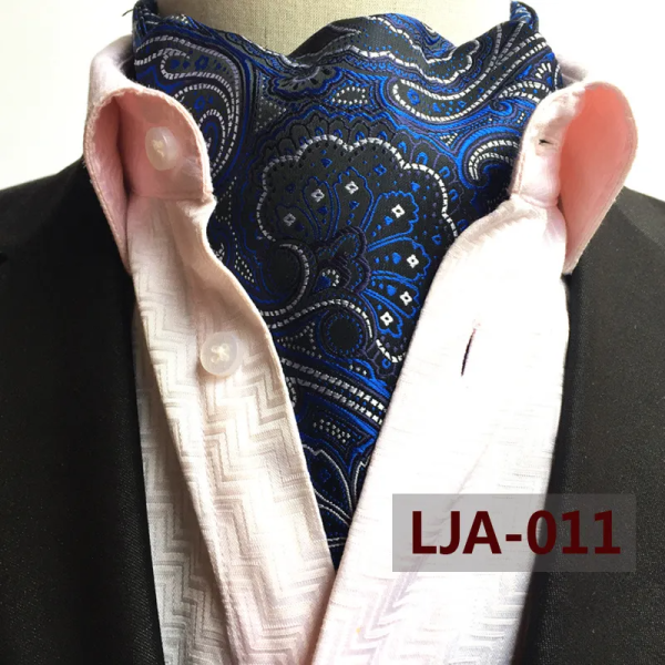 Men's blue black bow ascot tie