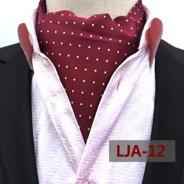 Men's red tie with gold polka dots