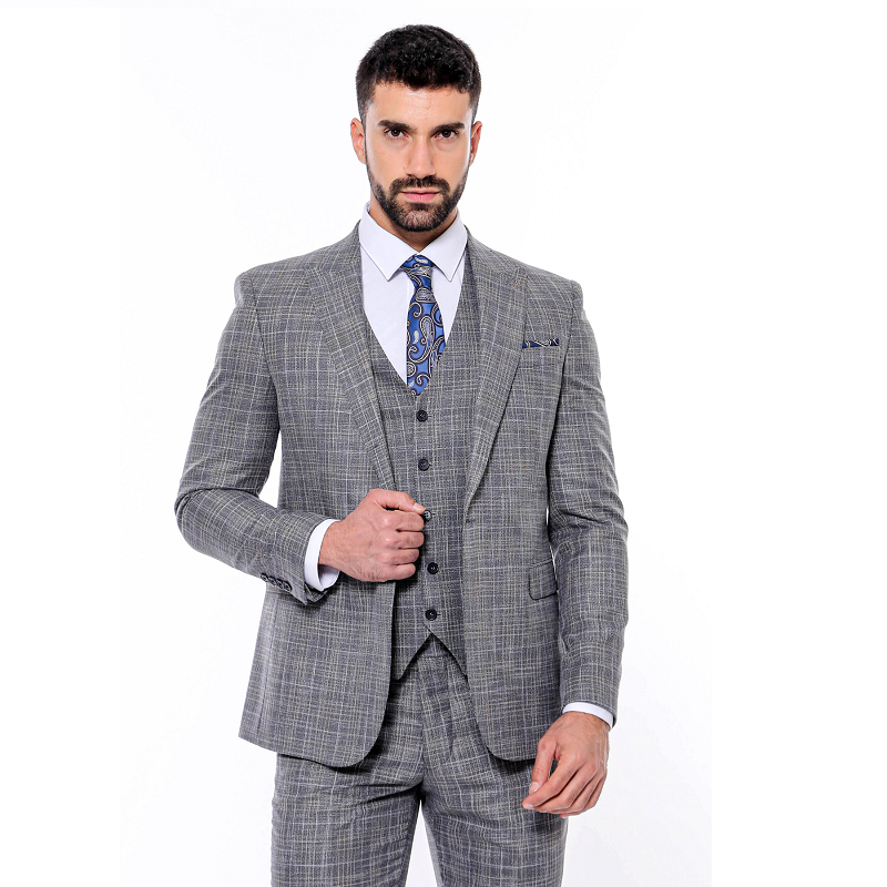 Ανδρικό Slim-Fit κοστούμι με μοτίβο Σκούρο Γκρί